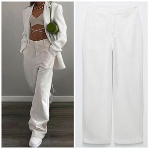 ZARA OFF WHITE THE BARREL FIT PANTS